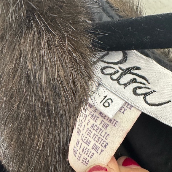 Patra womens L black velvet long sleeve fur cuff maxi dress witchy Gala formal - Picture 9 of 9